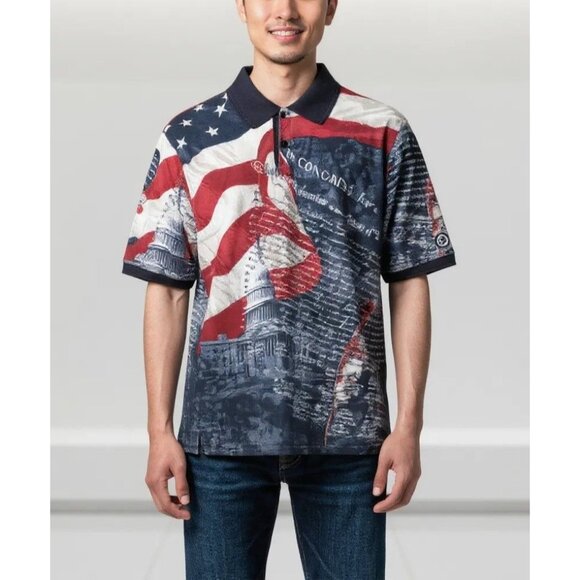 RedHead American Flag Pattern Polo Shirt - M -19Wx29L - Picture 1 of 5